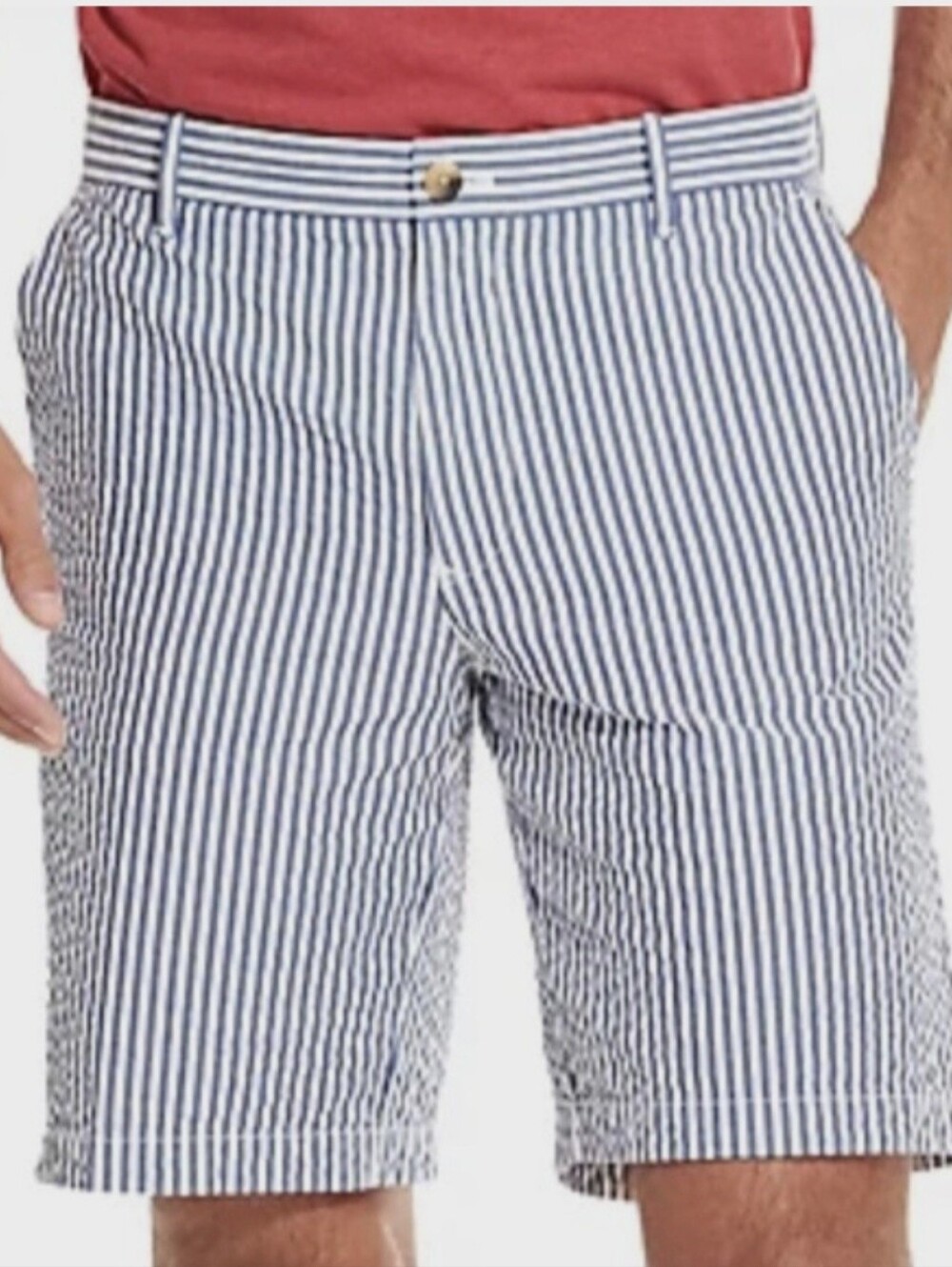 Men's size 38 IZOD sportflex waistband breeze seersucker short cotton blue white